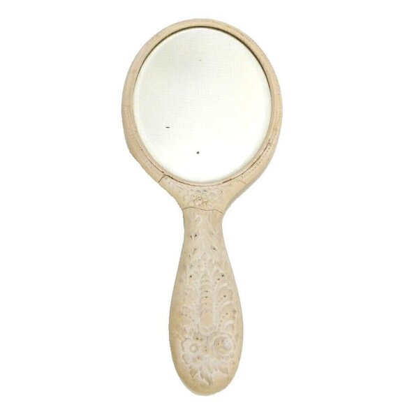 Beige antique hand mirror 9.75" long 3.75" wide 1890-1900's - Picture 2 of 2